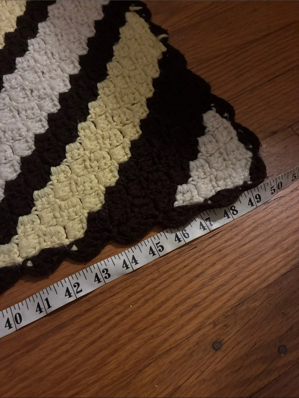 Vintage Diagonal Stripe Crochet Throw in Brown, Cream & Pale Yellow
